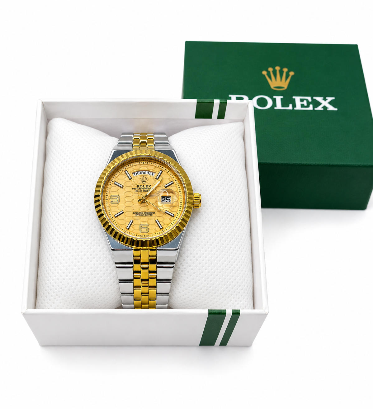 Luxury Gold & Silver Day-Date Watch – White Dial