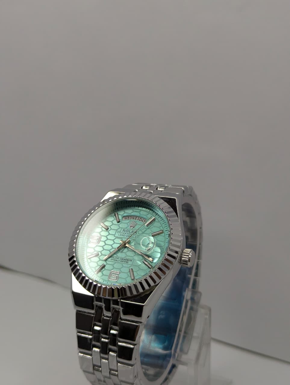 Rlx Premium Dial Day-Date Men’s Watch – Fluted Bezel & Steel Bracelet with Luxury Box